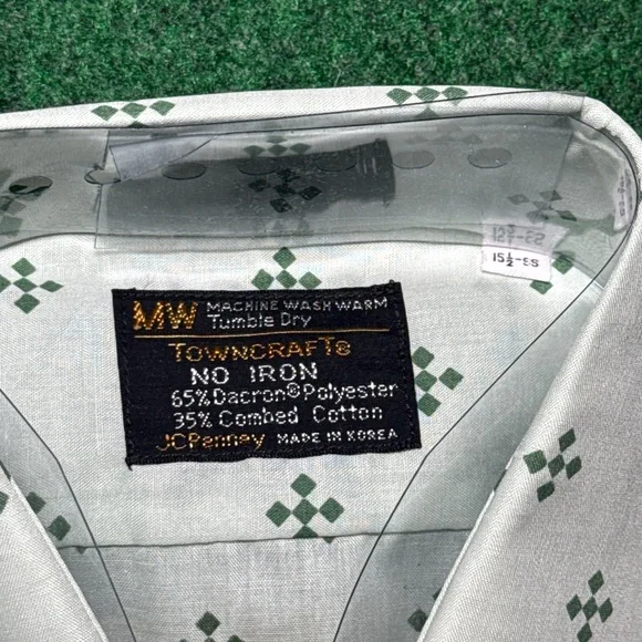 Vintage White and green Casual Button Down Shirt - Picture 3 of 5